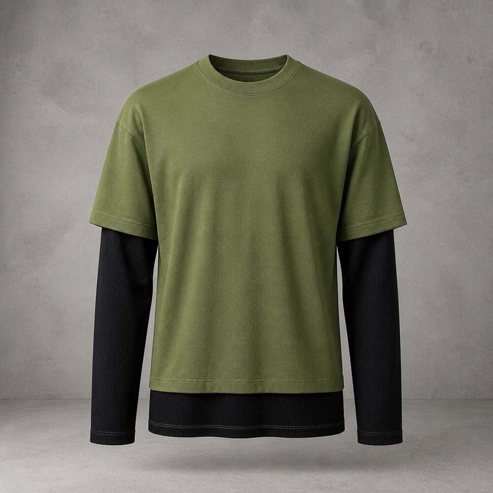 BDG Green and Black Double Layer Long Sleeve Tee Size L